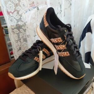 Adidas Run 70s 2.0 Women's Black Suede Sneakers with Leopard Print